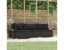 vidaXL 4 Piece Garden Lounge Set with Cushions Black Poly Rattan