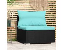 vidaXL Garden Middle Sofa with Cushions Black Poly Rattan