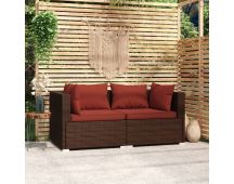 vidaXL 2-Seater Sofa with Cushions Brown Poly Rattan