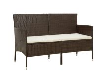 vidaXL 3-Seater Garden Sofa with Cushion Brown Poly Rattan