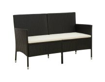 vidaXL 3-Seater Garden Sofa with Cushion Black Poly Rattan