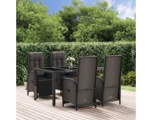 vidaXL 5 Piece Garden Dining Set with Cushions Black Poly Rattan