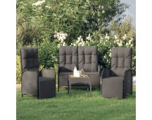 vidaXL 3 Piece Garden Dining Set with Cushions Black Poly Rattan