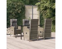 vidaXL 5 Piece Garden Dining Set with Cushions Black and Grey Poly Rattan