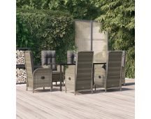 vidaXL 7 Piece Garden Dining Set with Cushions Black and Grey Poly Rattan