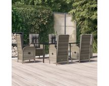 vidaXL 7 Piece Garden Dining Set with Cushions Black and Grey Poly Rattan