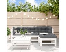 vidaXL 5 Piece Garden Lounge Set with Cushions White Solid Wood