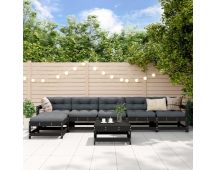 vidaXL 7 Piece Garden Lounge Set with Cushions Black Solid Wood