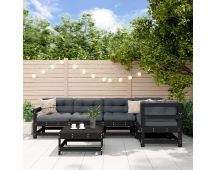 vidaXL 6 Piece Garden Lounge Set with Cushions Black Solid Wood