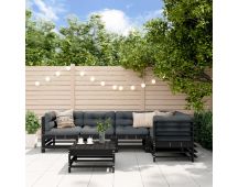 vidaXL 6 Piece Garden Lounge Set with Cushions Black Solid Wood