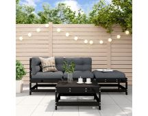 vidaXL 4 Piece Garden Lounge Set with Cushions Black Solid Wood