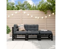 vidaXL 3 Piece Garden Lounge Set with Cushions Black Solid Wood