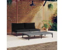 vidaXL 3 Piece Garden Lounge Set Dark Grey Half Round Poly Rattan