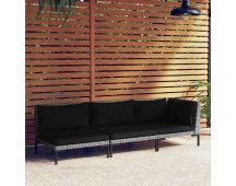 vidaXL 3 Piece Garden Lounge Set Dark Grey Half Round Poly Rattan