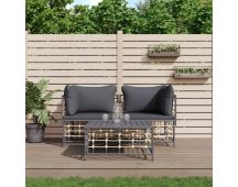 vidaXL 3 Piece Garden Lounge Set with Cushions Anthracite Poly Rattan