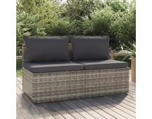 vidaXL 2-Seater Garden Sofa with Cushions Grey Poly Rattan