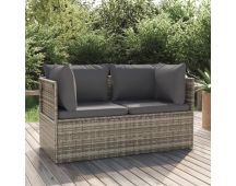 vidaXL 2-Seater Garden Sofa with Cushions Grey Poly Rattan