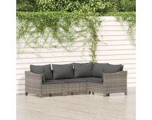 vidaXL 4 Piece Garden Lounge Set with Cushions Grey Poly Rattan