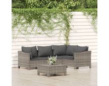 vidaXL 5 Piece Garden Lounge Set with Cushions Grey Poly Rattan