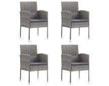 vidaXL Garden Chairs with Dark Grey Cushions 4 pcs Grey Poly Rattan