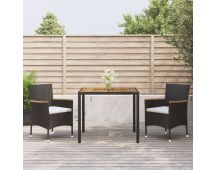 vidaXL 3 Piece Garden Dining Set with Cushions Black Poly Rattan