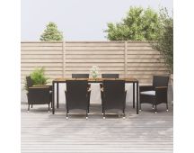 vidaXL 7 Piece Garden Dining Set with Cushions Black Poly Rattan