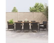 vidaXL 9 Piece Garden Dining Set with Cushions Black Poly Rattan