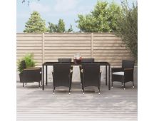 vidaXL 7 Piece Garden Dining Set with Cushions Black Poly Rattan