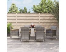 vidaXL 7 Piece Garden Dining Set with Cushions Grey Poly Rattan