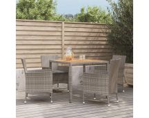 vidaXL 5 Piece Garden Dining Set with Cushions Grey Poly Rattan