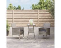 vidaXL 3 Piece Garden Bistro Set with Cushions Grey Poly Rattan