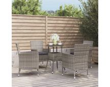 vidaXL 5 Piece Garden Bistro Set with Cushions Grey Poly Rattan