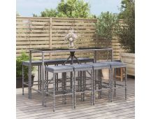 vidaXL 9 Piece Garden Bar Set with Cushions Grey Poly Rattan