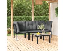 vidaXL 4 Piece Garden Lounge Set Black and Grey Poly Rattan