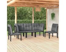 vidaXL 5 Piece Garden Lounge Set Black and Grey Poly Rattan