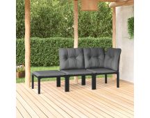 vidaXL 3 Piece Garden Lounge Set Black and Grey Poly Rattan