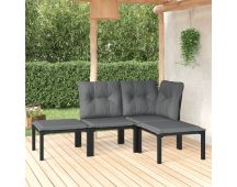 vidaXL 4 Piece Garden Lounge Set Black and Grey Poly Rattan