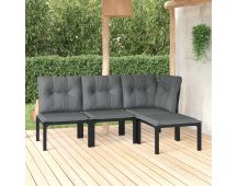 vidaXL 4 Piece Garden Lounge Set Black and Grey Poly Rattan