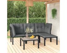 vidaXL 5 Piece Garden Lounge Set Black and Grey Poly Rattan