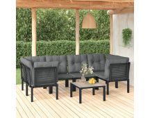 vidaXL 7 Piece Garden Lounge Set Black and Grey Poly Rattan