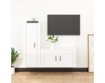 vidaXL 2 Piece TV Cabinet Set High Gloss White Engineered Wood