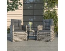 vidaXL 3 Piece Outdoor Lounge Set with Cushions Poly Rattan Grey