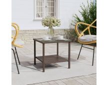 vidaXL Side Table Brown 45x45x45 cm Poly Rattan and Tempered Glass