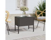 vidaXL Side Table Black 53x37x48 cm Poly Rattan and Tempered Glass