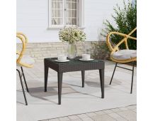 vidaXL Side Table Black 50x50x38 cm Poly Rattan and Tempered Glass