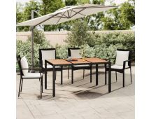 vidaXL Garden Table with Wooden Top Black Poly Rattan&Solid Wood Acacia