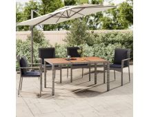 vidaXL Garden Table with Wooden Top Grey Poly Rattan&Solid Wood Acacia