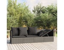 vidaXL Outdoor Lounge Bed with Cushions Grey Poly Rattan