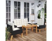 vidaXL 4 Piece Garden Lounge Set with Cushions Poly Rattan&Solid Wood