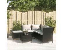 vidaXL 4 Piece Garden Lounge Set with Cushions Black Poly Rattan